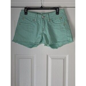 Rock Revival Scarlett Mint Green Fringe Cutoff Denim Shorts Women’s Size 29